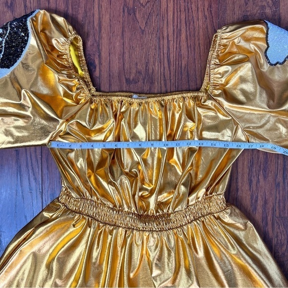 Fantastic Fawn Metallic Gold Sequin Helmet Puff Sleeve Touchdown Mini Dress - Picture 14 of 17